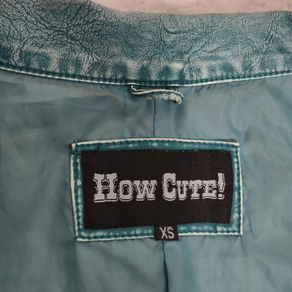HOW CUTE! Women's Teal Faux Leather Zip Up Jacket Size XS - Picture 5 of 9